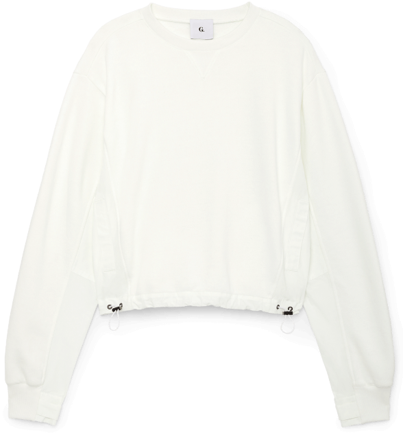 G. Label kap woven-combo crewneck sweatshirt goop, $325