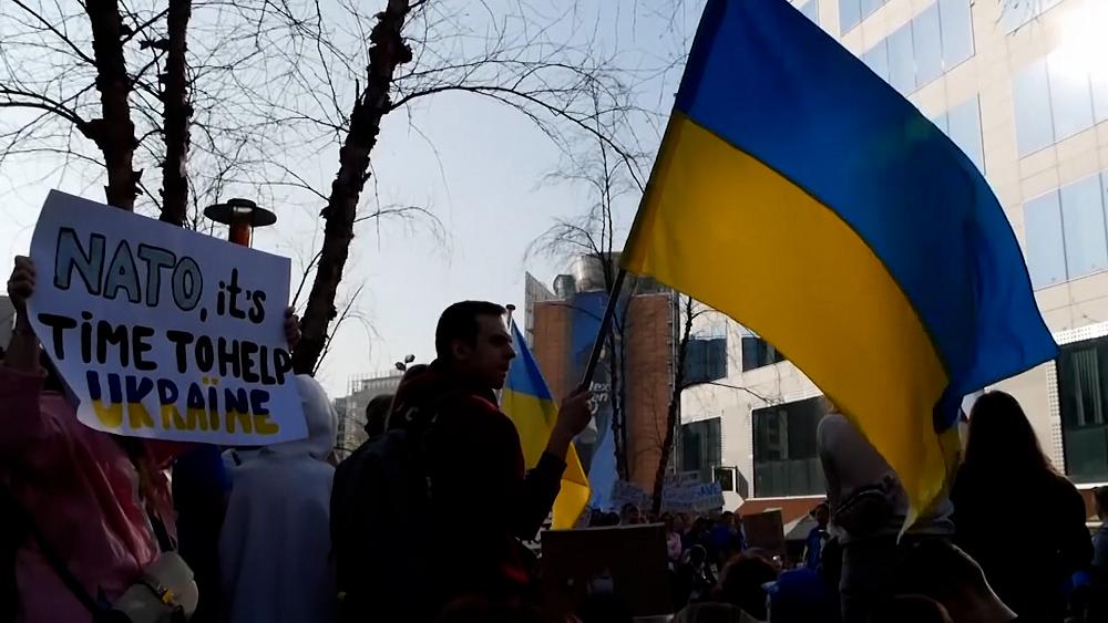 Demonstrationen für die Ukraine vor der Europäischen Kommission in Brüssel.
