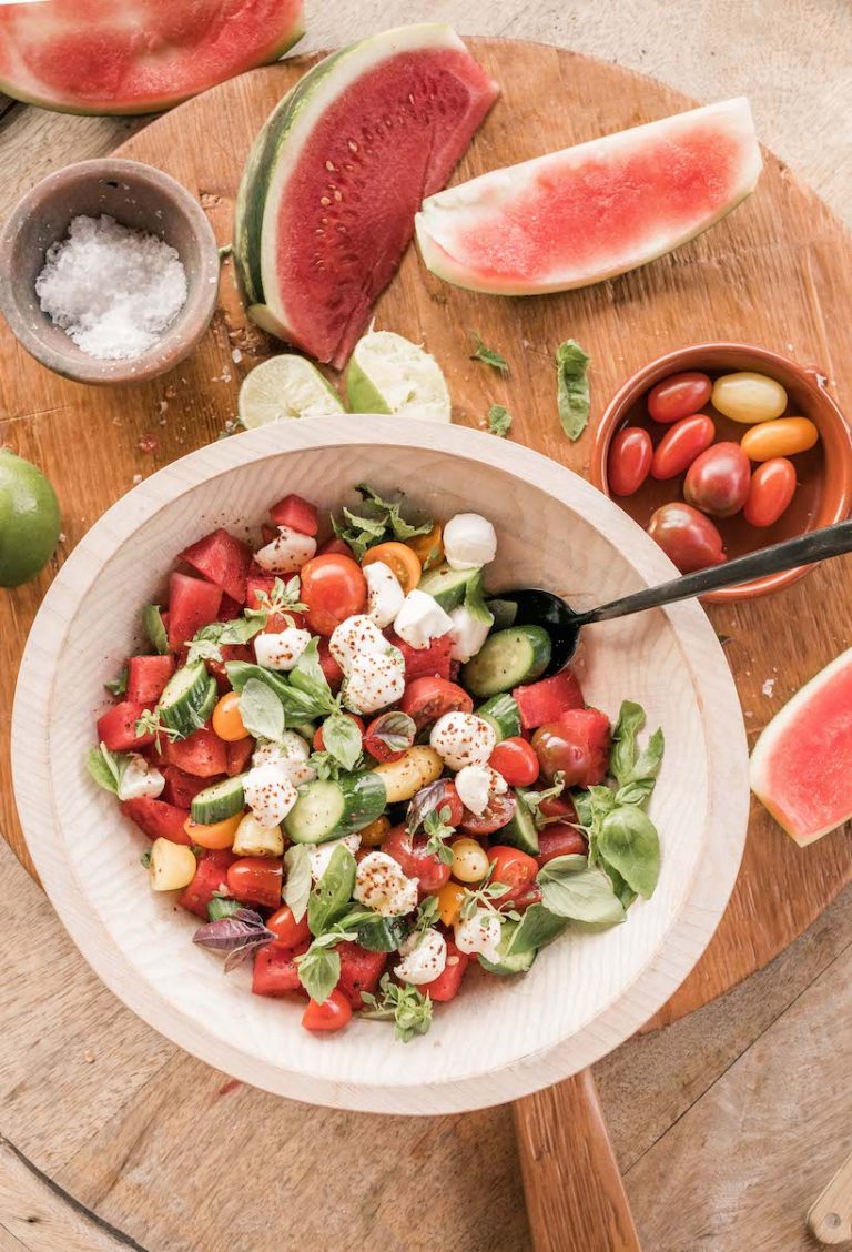 Wassermelonen-Tomaten-Caprese-Salat_leichte Sommersalate