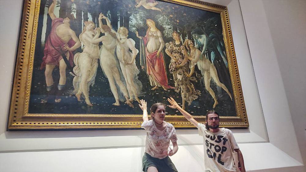 Umweltaktivisten demonstrieren in den Uffizien, Botticellis Meisterwerk unversehrt