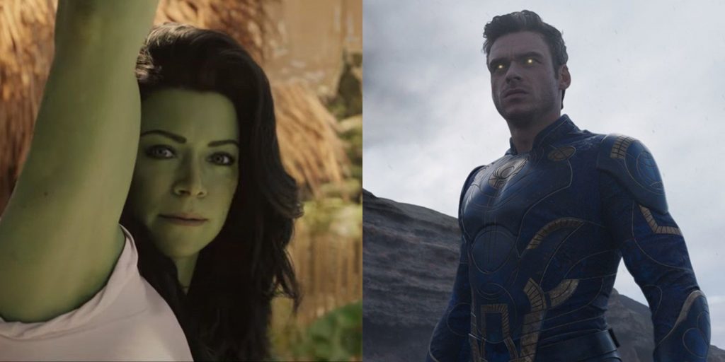 Split image of Jen in She-Hulk and Ikaris in Eternals