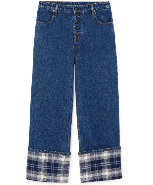 G. Label Spitzer Button-Fly Plaid-Cuffed Jeans