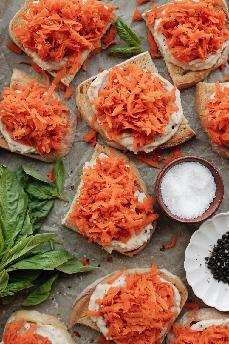 Sautéed Garlic, Carrot, and Hummus Toasts healthy new year's eve recipes