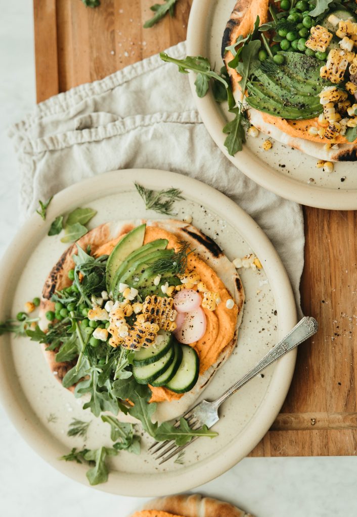 Vegan Flatbread with Roasted Carrot and Red Pepper Hummus healthy new year's eve recipes
