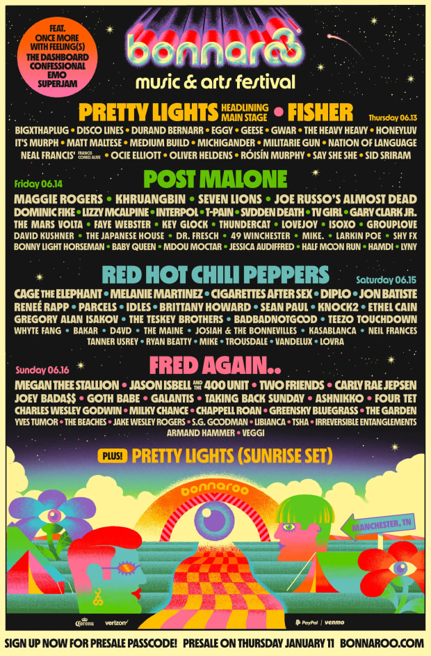 Pretty Lights, FISHER, Fred again.. and More to Headline Bonnaroo 2024